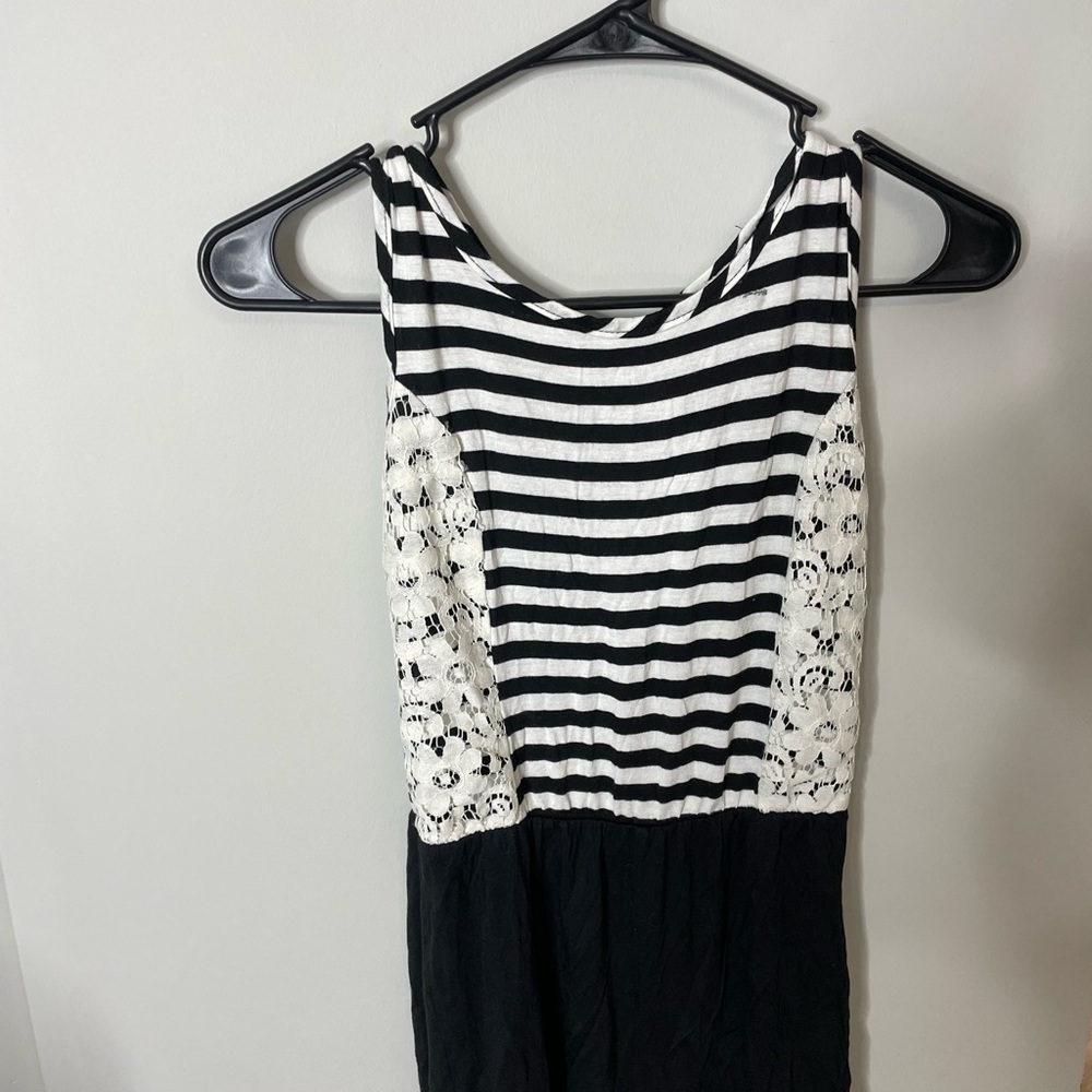 Btween Romper Black White Stripes Lace Little Girl’s Youth Sz 10 Excellent Cond